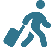 Person figurine walking while pulling luggage